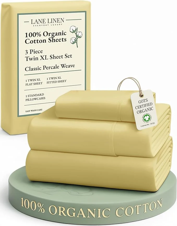 Professional LANE LINEN Eco Friendly Organic Cotton Fully Elasticized Twin XL Sheet Set Low Pilling Fade Resistant Machine Washable Extra Long Twin Bedding Set Soft amp Comfy Cotton Sheets- Cocoon Original