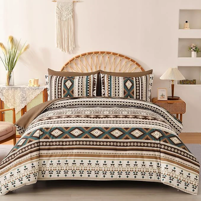 Environmentally Friendly Dinjoy Brown Boho Comforter Set Queen Size 7 Pieces Bed in a Bag Queen Coffee Aztec Bedding Sets with Sheets Bohemian Geometric Striped Complete Set for Fall Winter 90 quot x90 quot Artisan
