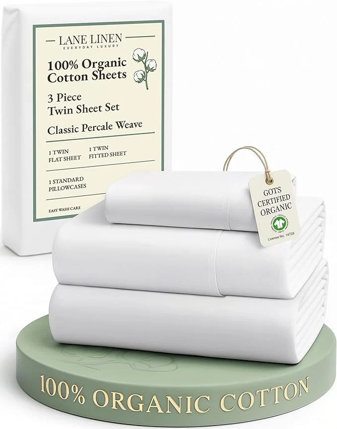 Contemporary LANE LINEN Organic Cotton Twin Sheets Set 3Pc Twin Bed Sheets Soft amp Comfy Breathable Cotton Percale Sheets for Twin Size Bed Dorm Room Essentials Low Pill Fade Resistant White Sheets Effective