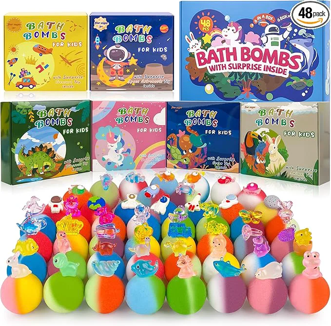 Excellent 48pcs Bath Bombs for Kids with Toy Inside Organic Colorful Bubble Bath for Natural