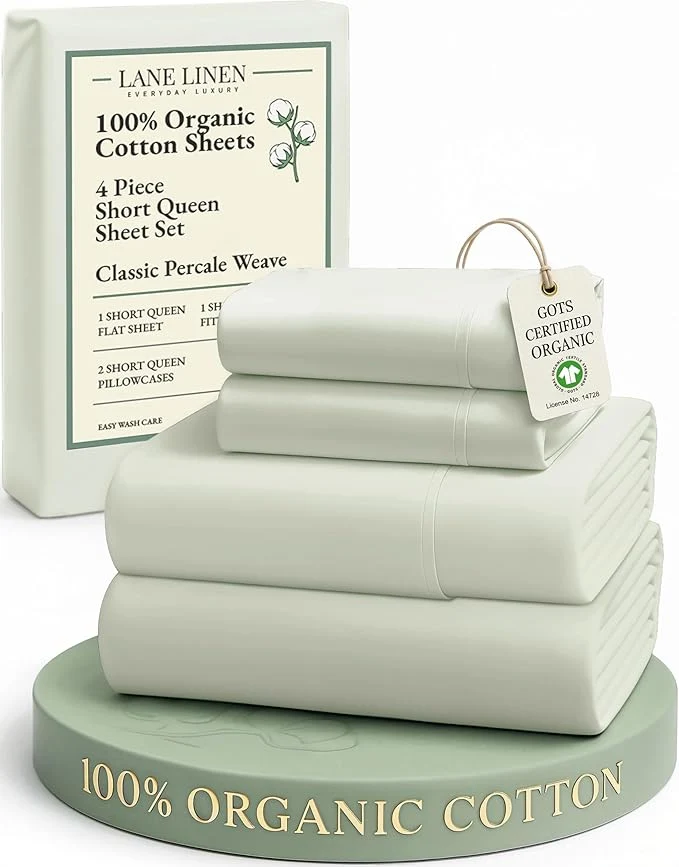 Next-Generation LANE LINEN Organic Cotton Queen Sheet Set 4Pc Cotton Sheets Queen Size Bed Set Soft amp Breathable Percale Weave Deep Pocket Queen Sheets Hotel-Quality Bed Sheets Queen Size – Mineral High-Grade