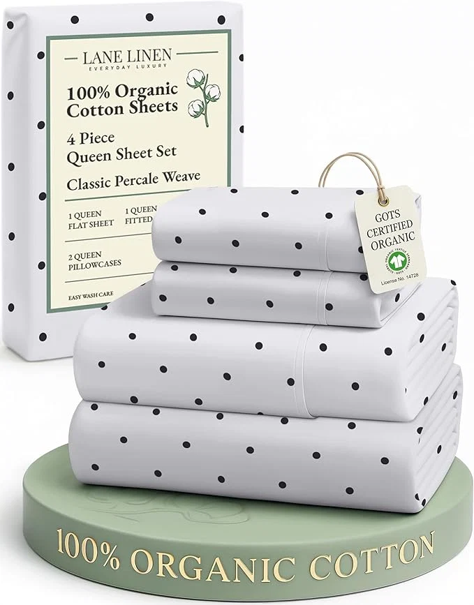 Dependable LANE LINEN Eco Friendly Organic Cotton Queen Bedsheet Sets Luxury Printed Cotton Sheets Fully Elasticized Low Pill Fade Resistant deep Pocket Queen Sheets Fits 15 quot Mattress- Black Polka Dot Lightweight