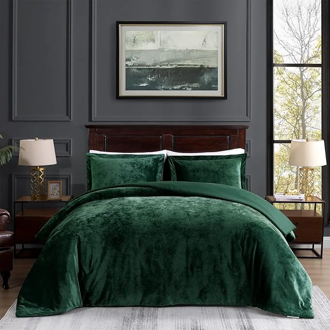 Innovative TAMGHO Crushed Velvet Comforter King Set Dark Green Luxury Soft Velvet Bedding Set for All Seasons 3 Pcs Bed Set 1 Comforter 108 quot x96 quot and 2 Pillow Shams 20 quot x36 quot Optimized