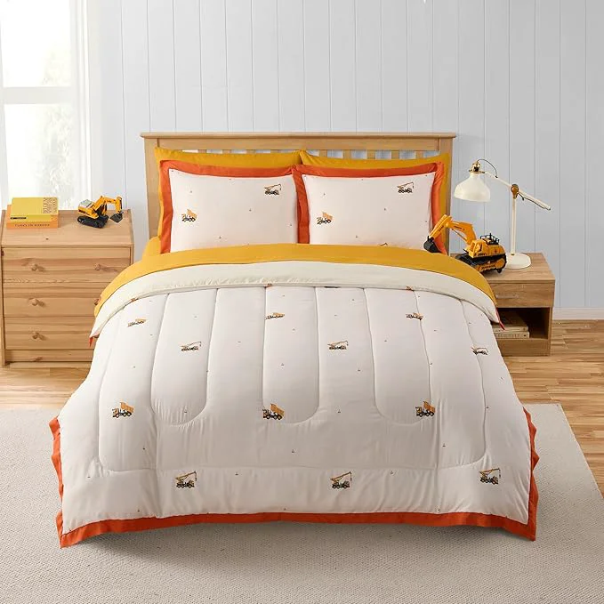 Minimalist Construction Bedding Set Full Size – Bed in a Bag with Sheets Pillowcases amp Shams – Soft Construction Bedding Comforter Set with Dump Trucks Cranes amp Bulldozers – Fun Kids Construction Bedroom Decor Carefully Designed