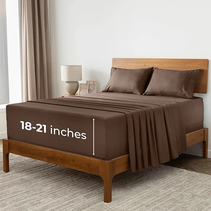 Sophisticated Mellanni Extra Deep Split King Sheets – 5 PC Iconic Collection Bedding – Hotel Luxury Ultra Soft Cooling Bed Sheets – Wrinkle Fade Stain Resistant Split King Brown Elegant