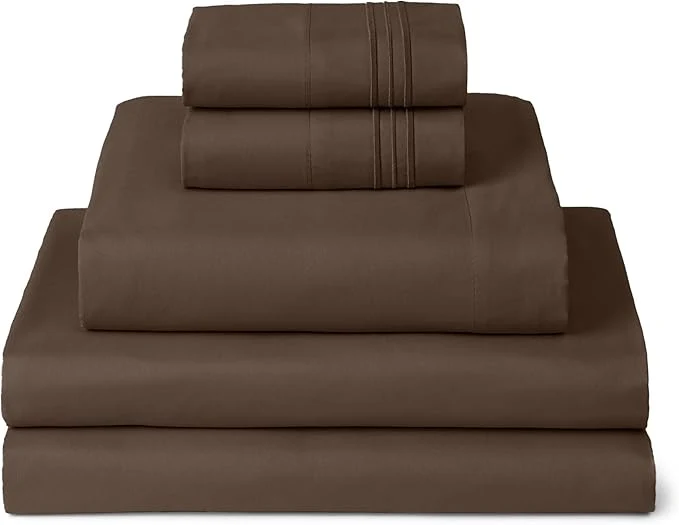 Natural Mellanni Split King Sheets Set – 5 PC Iconic Collection Bedding – Hotel Luxury Extra Soft Cooling Bed Sheets – Wrinkle Fade Stain Resistant Split King Brown High-Performance