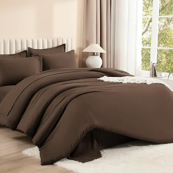 Fast Litanika King Size Comforter Set Brown – 7 Pieces Bed in a Bag King Bedding Comforter Sets Solid Lightweight Bed Set with Comforter Sheets Pillowcases amp Shams Refined