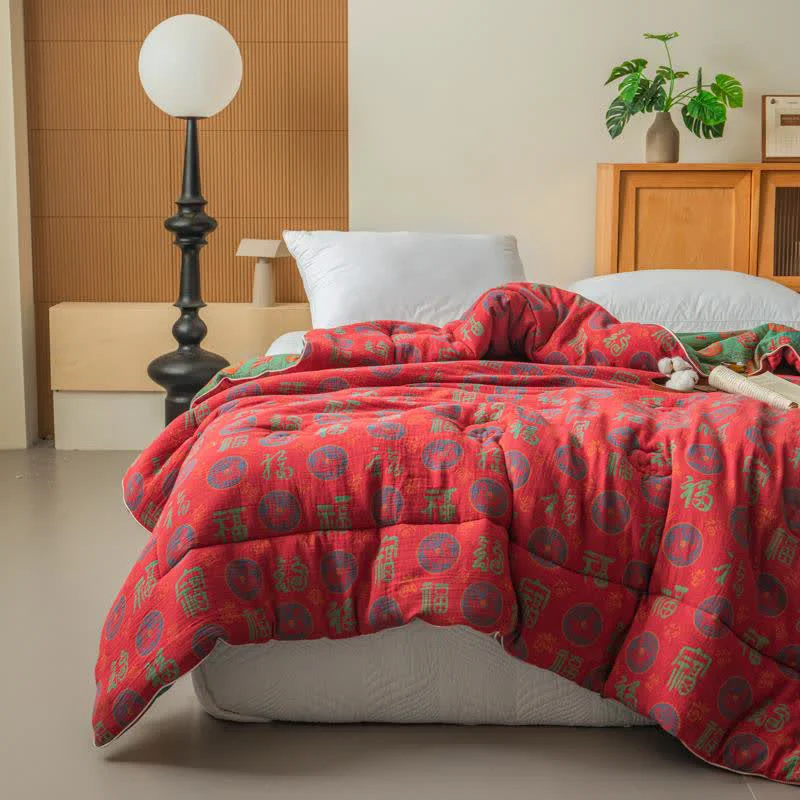 Refined Ownkoti Retro Auspicious Cotton Gauze Jacquard Quilt Sophisticated
