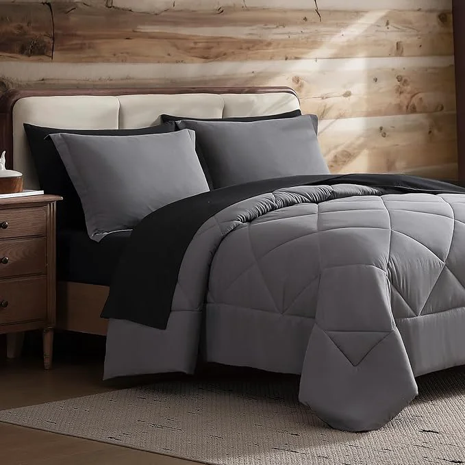 Flexible Coleman Twin XL Comforter Set Reversible Bed-in-a-Bag– Double-Sided Color Options All-Season Comforter Shams Sheets – for Home Cabin or Camp Use Black Gray Pure