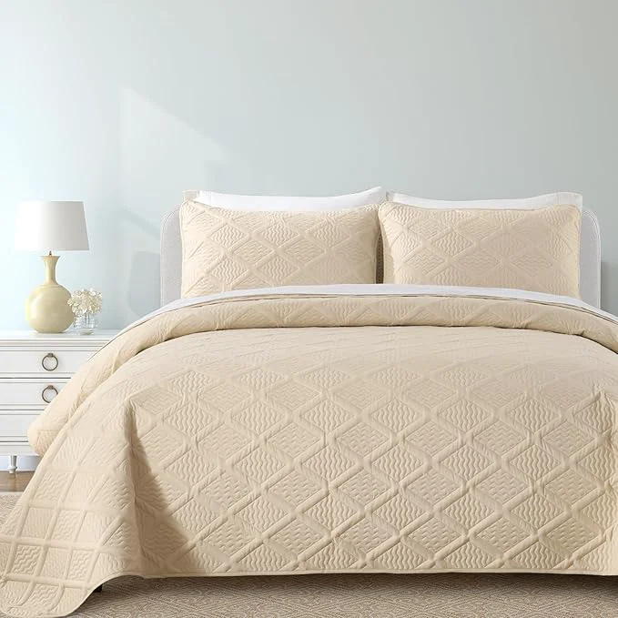 Original Yiran Camel Quilt Set King Size 3 Piece Reversible Bedspreads Bedding Set Fall Diamond Pattern Coverlet for All Season with 2 Pillow Shams King 106×96 Inch Trendy