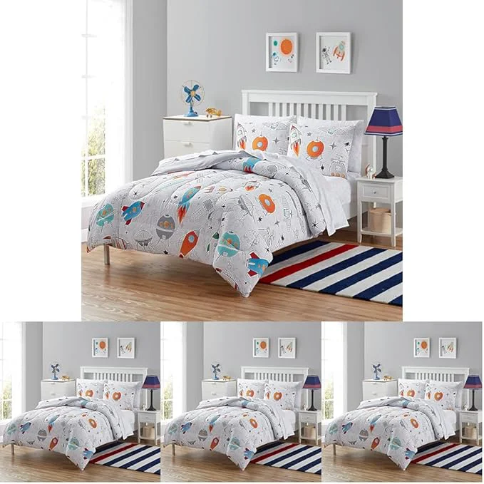 Clean Kids Bedding Set Bed in a Bag for Boys and Girls Toddlers Printed Sheet Set and Comforter Twin Floating in Space Pack of 4 Consistent