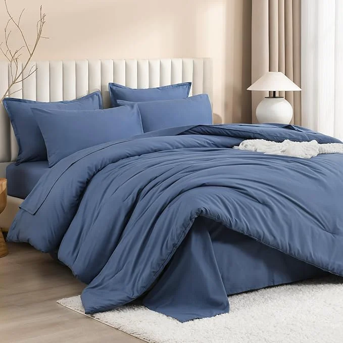 Organic Litanika Super King Comforter Sets Ocean Blue – 7 Pieces Bed in a Bag Oversized King Bedding Comforter Sets Solid Lightweight Bed Set with Comforter Sheets Pillowcases amp Shams Verified