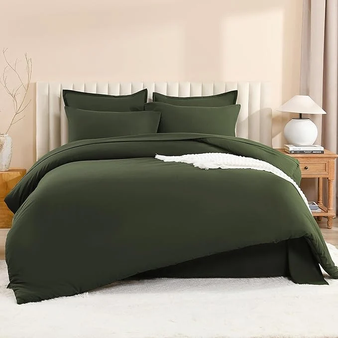 High-End Litanika Dark Olive Green Queen Size Comforter Set – 7 Pieces Bed in a Bag Queen Bedding Comforter Sets Plain Lightweight Bed Set with Comforter Sheets Pillowcases amp Shams Premium Material