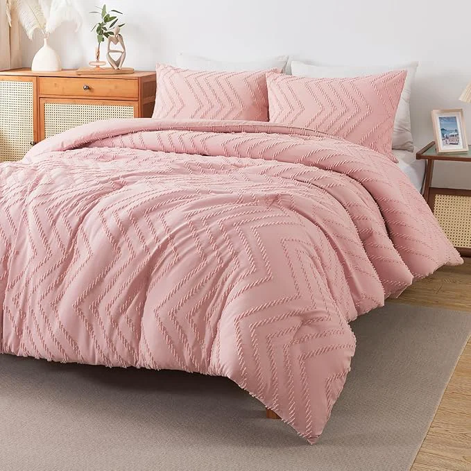 Reusable Andency Pink Comforter Full Size for Girls Boho Cute Women Soft Fluffy Warm Lightweight Bedding Comforter Sets for Full Bed 3 Pieces Chevron Tufted Aesthetic Microfiber Comforter Set First-Class