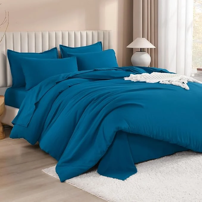 High-Grade Litanika Comforter Queen Size Set Teal – 7 Pieces Bed in a Bag Queen Bedding Comforter Sets Plain Lightweight Bed Set with Comforter Sheets Pillowcases amp Shams Prestigious