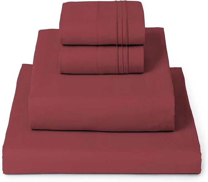 High-Quality Mellanni California King Sheets Set – 4 PC Iconic Collection Bedding – Hotel Luxury Extra Soft Cooling Bed Sheets – Wrinkle Fade Stain Resistant Cal King Brick Red Minimalist