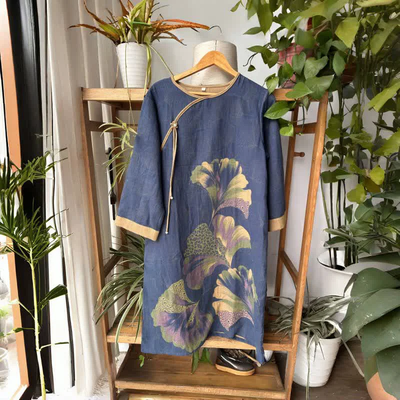 Exceptional Ownkoti Ginkgo Leaf Inspired Cotton Gauze Nightdress Breathable