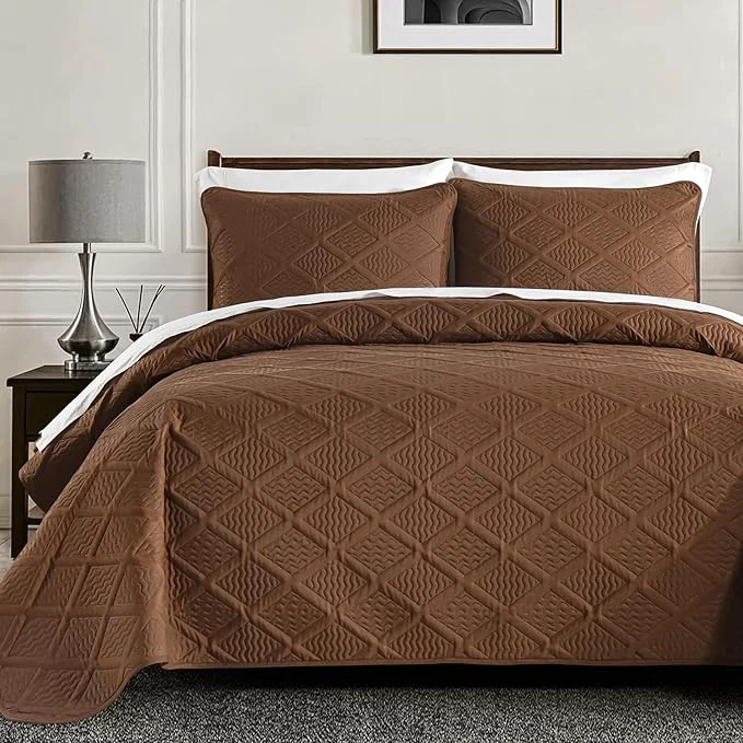 Responsible Yiran Brown Quilt Set Queen Size 3 Piece Reversible Bedspreads Bedding Set Winter Diamond Pattern Coverlet for All Season with 2 Pillow Shams Full Queen 96×90 Inch Casual