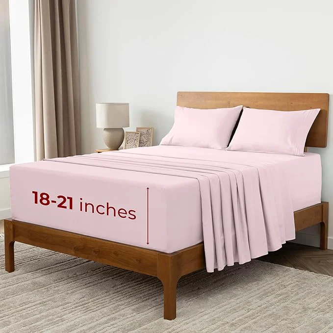 Verified Mellanni Extra Deep Full Sheets – 4 PC Iconic Collection Bedding – Hotel Luxury Ultra Soft Cooling Bed Sheets – Wrinkle Fade Stain Resistant Full Blush Pink Professional