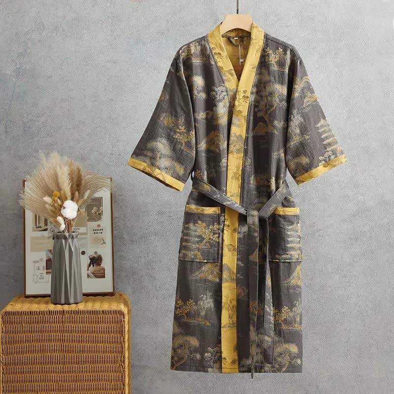 Prestigious Ownkoti Landscape Cotton Gauze Yukata Robe Genuine