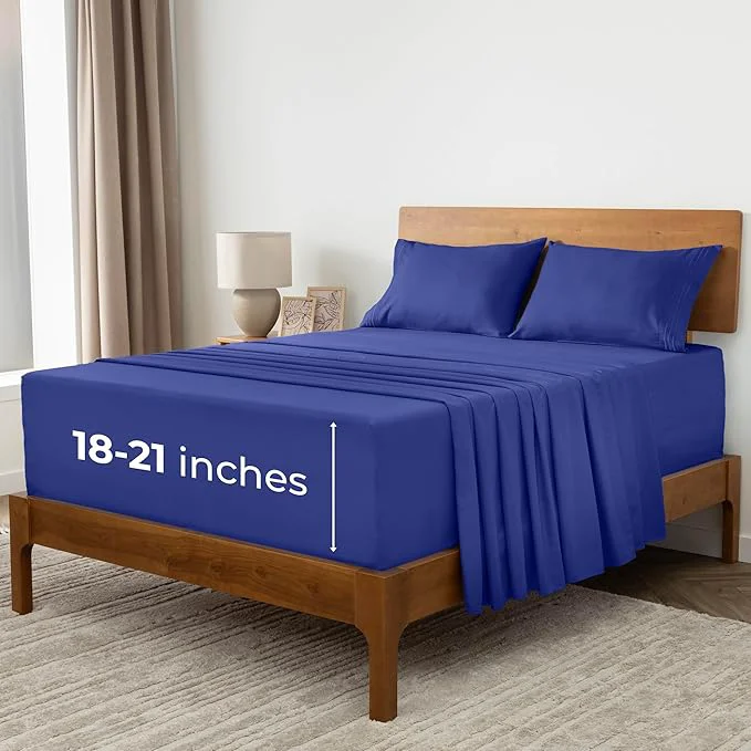 Smart Mellanni Extra Deep Queen Sheets – 4 PC Iconic Collection Bedding – Hotel Luxury Ultra Soft Cooling Bed Sheets – Wrinkle Fade Stain Resistant Queen Royal Blue High-Grade