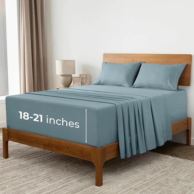 Functional Mellanni Extra Deep California King Sheets – 4 PC Iconic Collection Bedding – Hotel Luxury Ultra Soft Cooling Bed Sheets – Wrinkle Fade Stain Resistant Cal King Spa Blue Verified