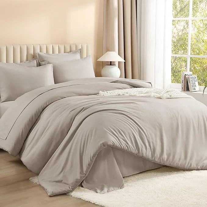 Casual Litanika Full Size Comforter Sets Linen – 7 Pieces Bed in a Bag Full Bedding Comforter Sets Solid Lightweight Bed Set with Comforter Sheets Pillowcases amp Shams