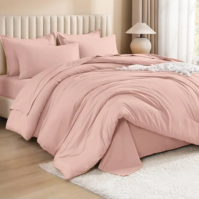 Long-Lasting Litanika Twin Twin XL Size Comforter Sets Grey Blush Pink – 5 Pieces Bed in a Bag Twin Twin XL Bedding Comforter Sets Solid Lightweight Bed Set with Comforter Sheets Pillowcase amp Sham Verified