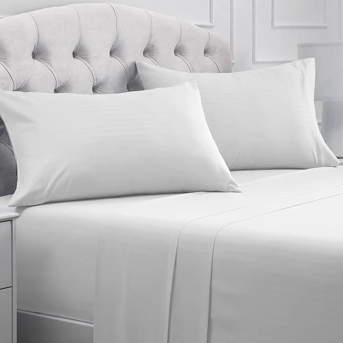 Premium Mellanni California King Sheets Set – 4 PC Iconic Collection Bedding – Hotel Luxury Extra Soft Cooling Bed Sheets – Wrinkle Fade Stain Resistant Cal King Striped White Comfortable