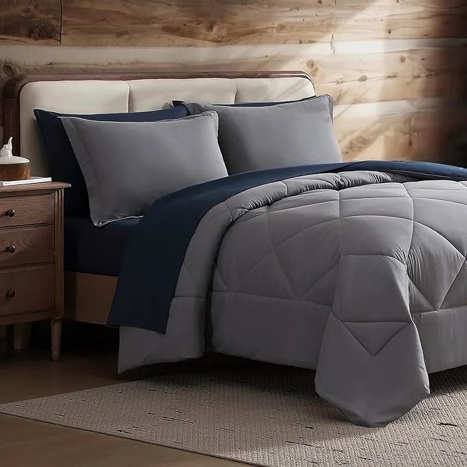 Quality Coleman Twin XL Comforter Set Reversible Bed-in-a-Bag– Double-Sided Color Options All-Season Comforter Shams Sheets – for Home Cabin or Camp Use Navy Gray Flexible