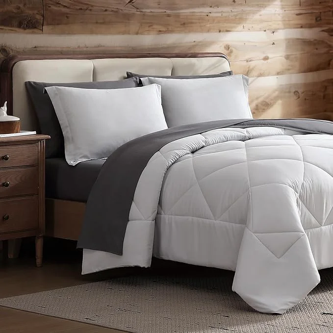 Premium Coleman Comforter Set Full Size Reversible Bed-in-a-Bag– Double-Sided Color Options All-Season Comforter Shams Sheets – for Home Cabin or Camp Use Silver Gray Refined