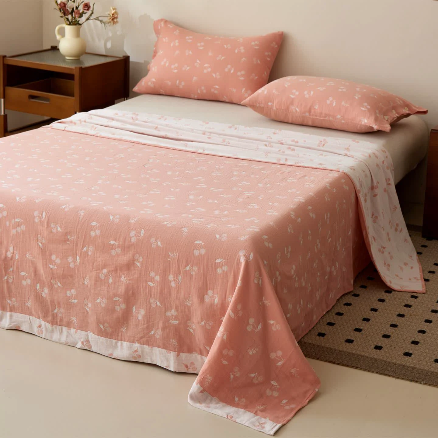 Natural Ownkoti Cherry Jacquard Cotton Gauze Sheet Bedspread Responsible