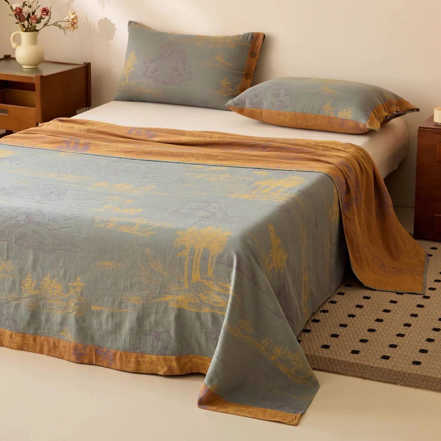 Flexible Ownkoti Oriental Tree Cotton Gauze Sheet Bedspread Lightweight