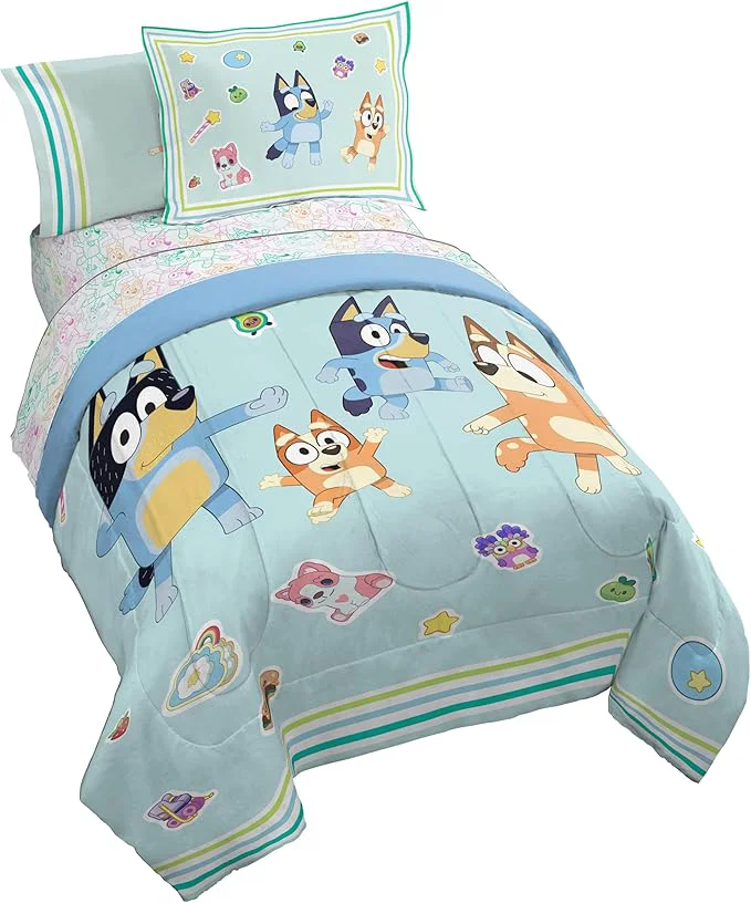 Fine Crafted Jay Franco Kids Comforter Set Includes Sheets and Pillow Covers – Soft and Cozy Bed Set for Stylish Room Decor Blue – Bluey 5 Piece Twin Size Bedding Environmentally Friendly