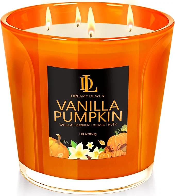 Soft Large Candle Vanilla Pumpkin Scented 4 Wick Natural Soy Candles Excellent