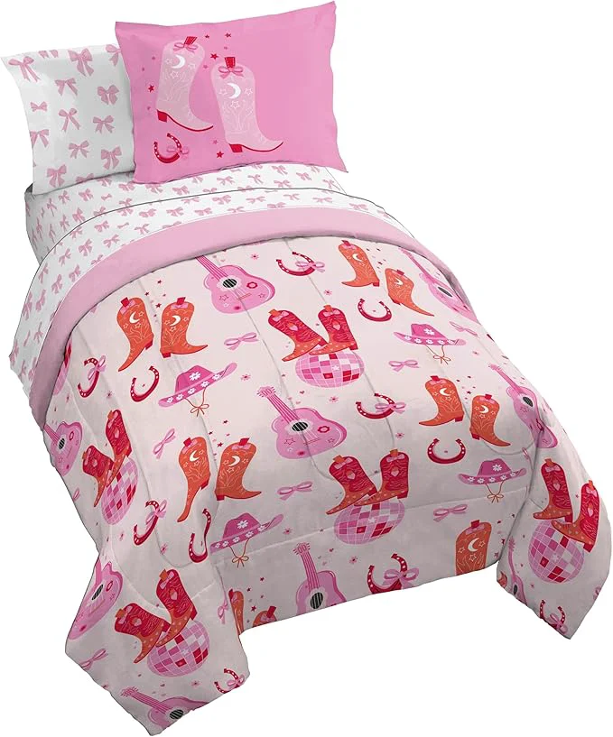 Quality Jay Franco Kids Comforter Set Includes Sheets and Pillow Covers – Soft and Cozy Bed Set for Stylish Room Decor Pink Cowgirl Boots amp Bows 5 Piece Twin Size Bedding Healthy
