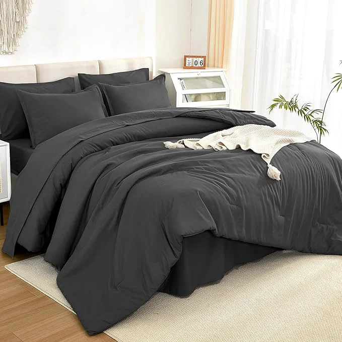 Convenient Litanika Comforter California King Size Set Dark Grey – 7 Pieces Bed in a Bag California King Bedding Comforter Sets Plain Lightweight Bed Set with Comforter Sheets Pillowcases amp Shams High-End