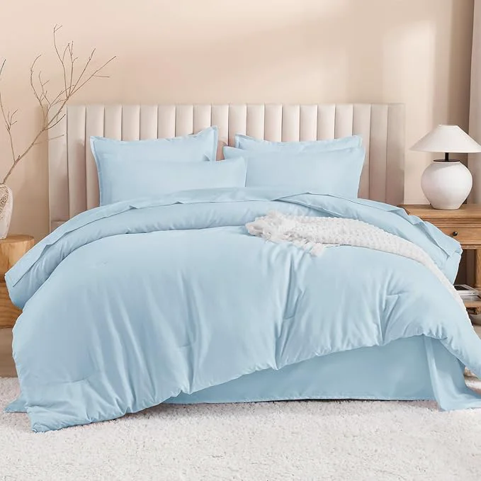 Efficient Litanika Twin Twin XL Size Comforter Sets Grey Light Blue – 5 Pieces Bed in a Bag Twin Twin XL Bedding Comforter Sets Solid Lightweight Bed Set with Comforter Sheets Pillowcase amp Sham Next-Generation