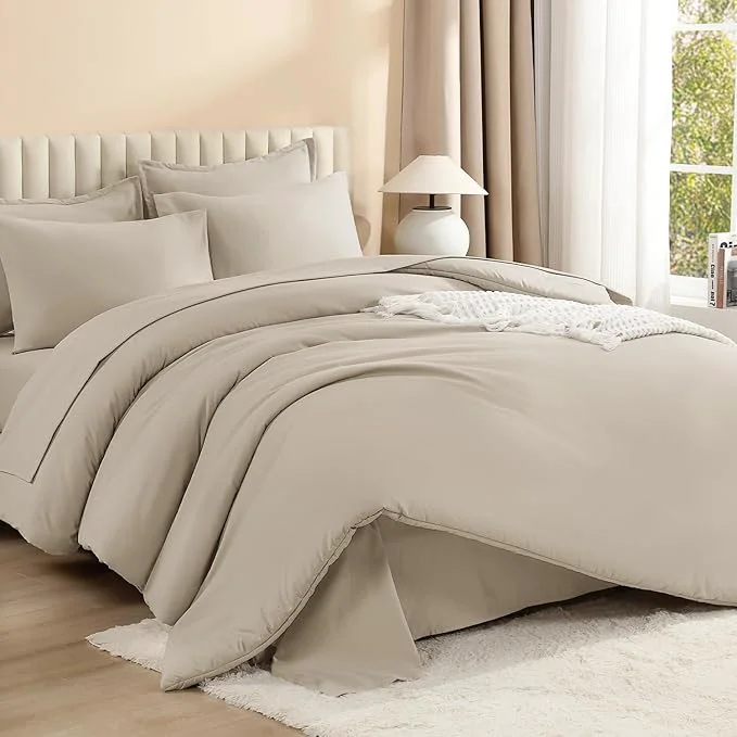 Trendy Litanika Twin XL Comforter Set Oatmeal – 5 Pieces Twin Extra Long Bed in a Bag for College Dorm All Season Bedding Set for Girls and Boys Soft Bed Set with Comforter Sheets Pillowcase amp Sham Dependable