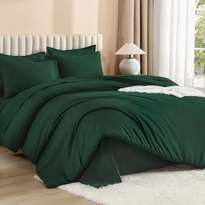 Next-Generation Litanika King Size Comforter Set Dark Emerald Green – 7 Pieces Bed in a Bag King Bedding Comforter Sets Solid Lightweight Bed Set with Comforter Sheets Pillowcases amp Shams High-Grade