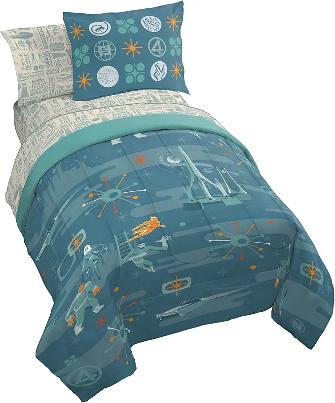 Premium Jay Franco Comforter Set Includes Sheets and Pillow Covers – Soft and Cozy Bed Set for Stylish Room Decor Blue – The Four 5 Piece Twin Size Bedding Outstanding