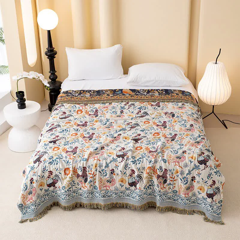 Responsible Ownkoti Farmhouse Chicken Floral Cotton Gauze Quilt Specialty