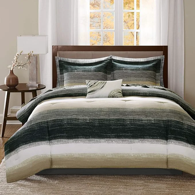 Easy-to-Use Madison Park Essentials Queen Comforter Set Bed in a Bag Queen Watercolor Print Coastal Comforter amp Chambray Cotton Sheet Set All Season Bedding Set Saben Taupe Queen 90 in x 90 in 9 Piece Expertly Made
