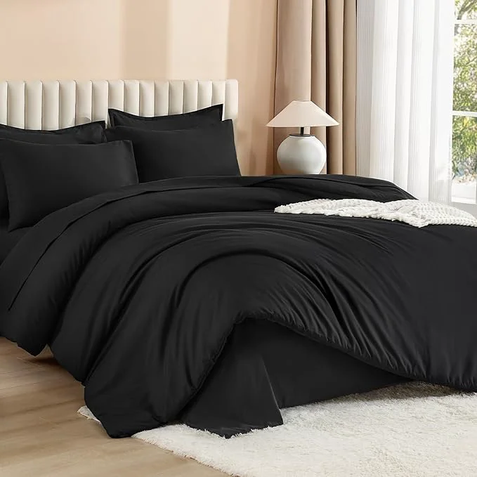 Artisan Litanika Comforter California King Size Set Black – 7 Pieces Bed in a Bag California King Bedding Comforter Sets Plain Lightweight Bed Set with Comforter Sheets Pillowcases amp Shams Efficient