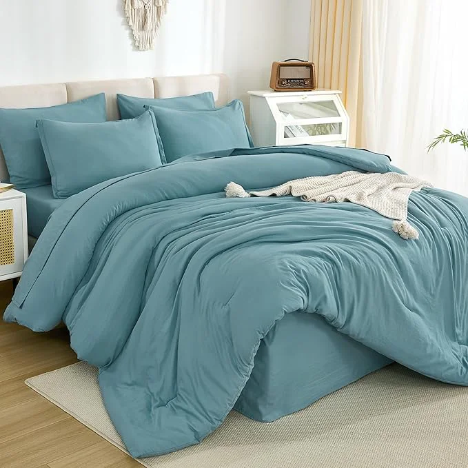 Durable Litanika Twin Comforter Sets Grayish Teal – 5 Pieces Bed in a Bag Beddding Sets Solid Lightweight Bed Set with Comforter Sheets Pillowcase amp Sham Traditional
