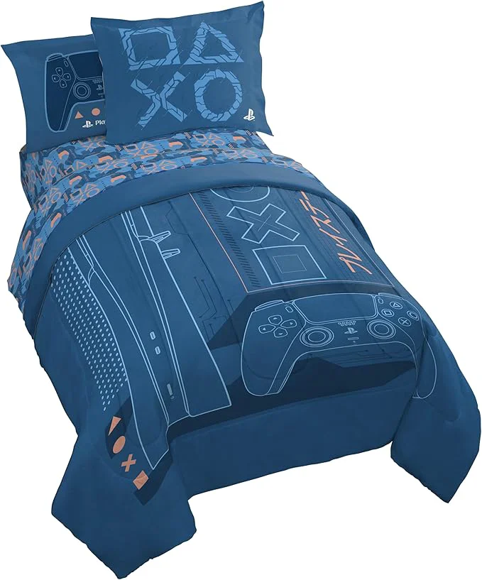 Selected Jay Franco Kids Comforter Set Includes Sheets and Pillow Covers – Soft and Cozy Bed Set for Stylish Room Decor Licensed Bedding Blue – PlayStation 5 Piece Twin Modern