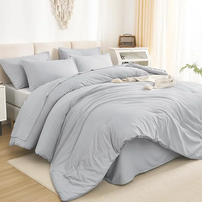 Fine Crafted Litanika King Size Comforter Set Light Grey – 7 Pieces Bed in a Bag King Bedding Comforter Sets Solid Lightweight Bed Set with Comforter Sheets Pillowcases amp Shams Top-Quality