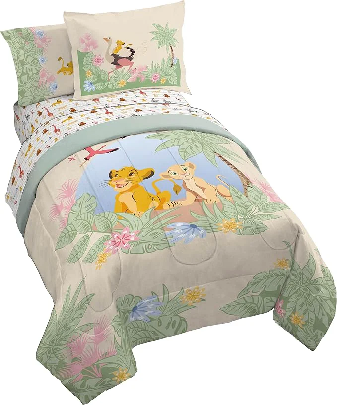 Classic Jay Franco Kids Comforter Set Includes Sheets and Pillow Covers – Soft and Cozy Bed Set for Stylish Room Decor Multi – Lion King 7 Piece Full Size Bedding High-End