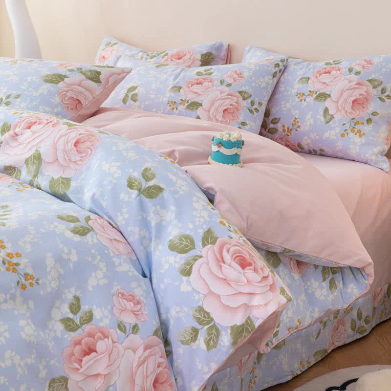 Solid Ownkoti Elegant Pink Rose Cotton Bedding Set 4PCS Fine