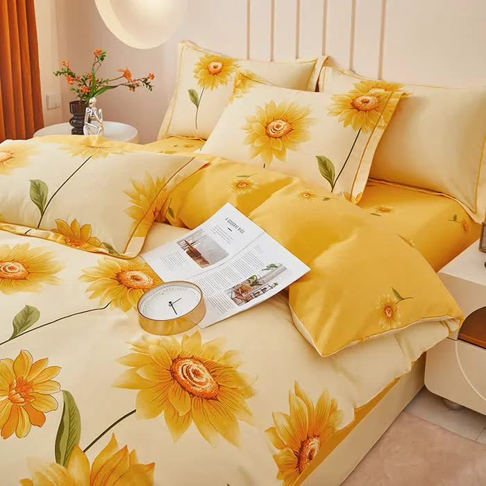 Original Ownkoti Brushed Cotton Sunflower Reversible Bedding Set 4PCS Specialty